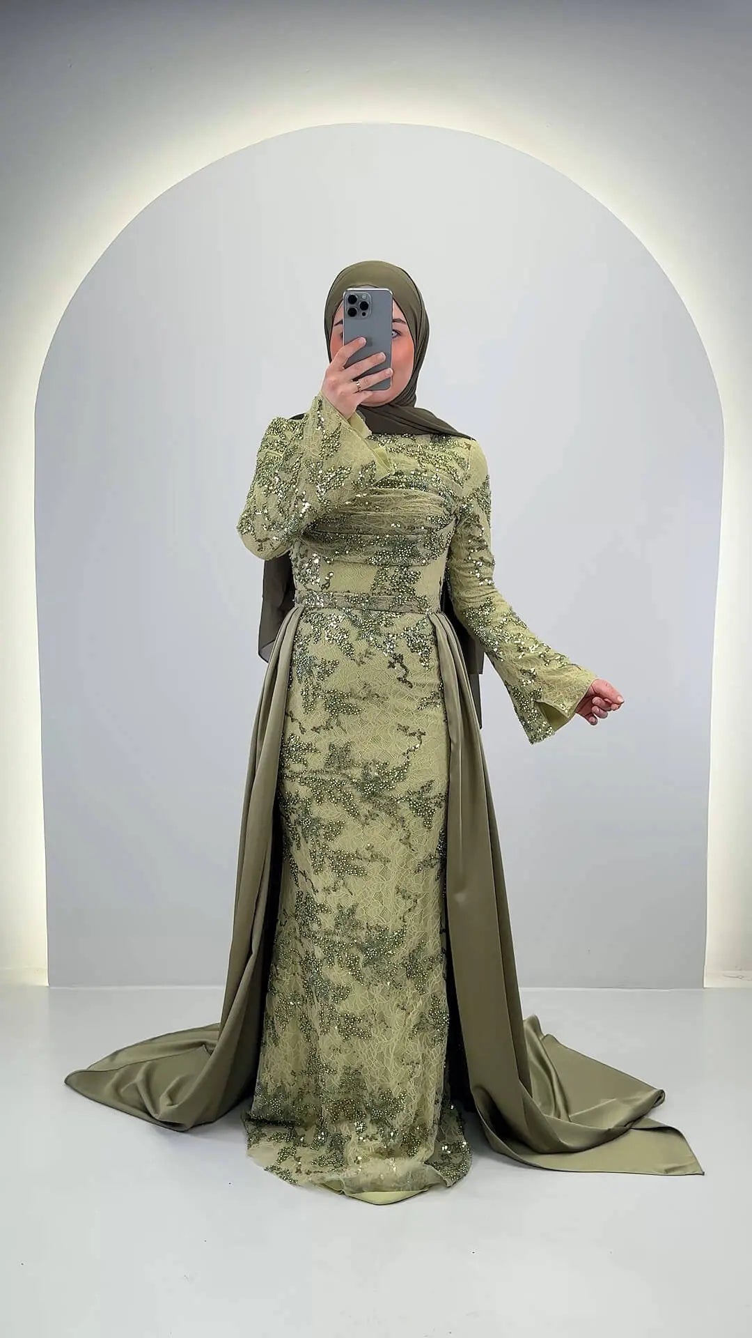 Azmia Evening dress Green with Hijab